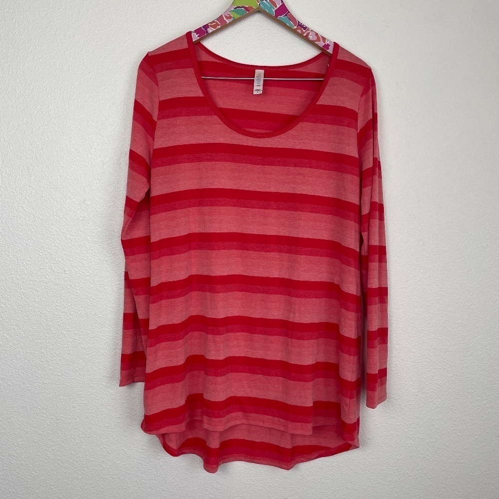 LuLaRoe red striped long sleeve tee size L // 2101